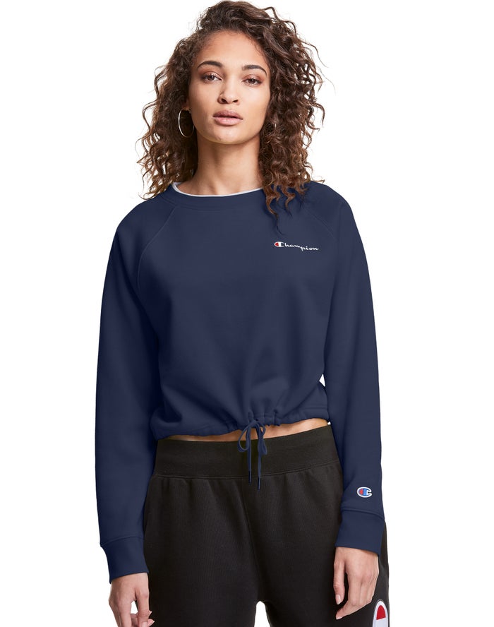 Sudadera Champion Mujer - Campus Fleece Cropped Crew Embroidered Script Logo ( Azul Marino ) 7685490